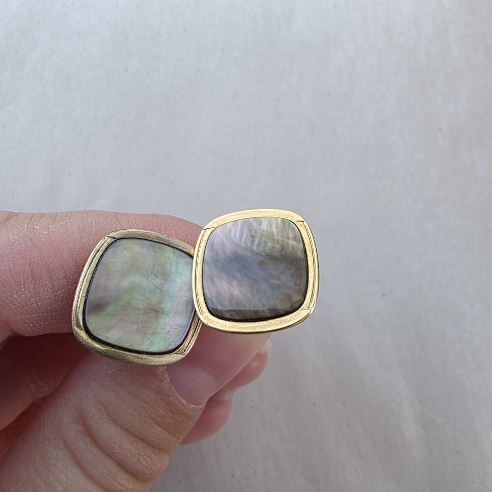 Vintage SWANK Mother of Pearl Abalone 1/40 10K Rolled Plated Cuff Links Gray - Picture 5 of 8